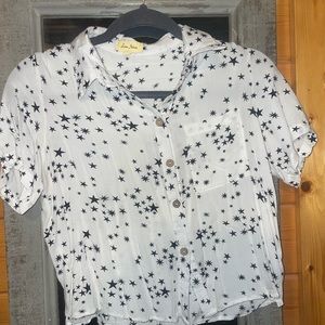 Star White Cropped Button Up